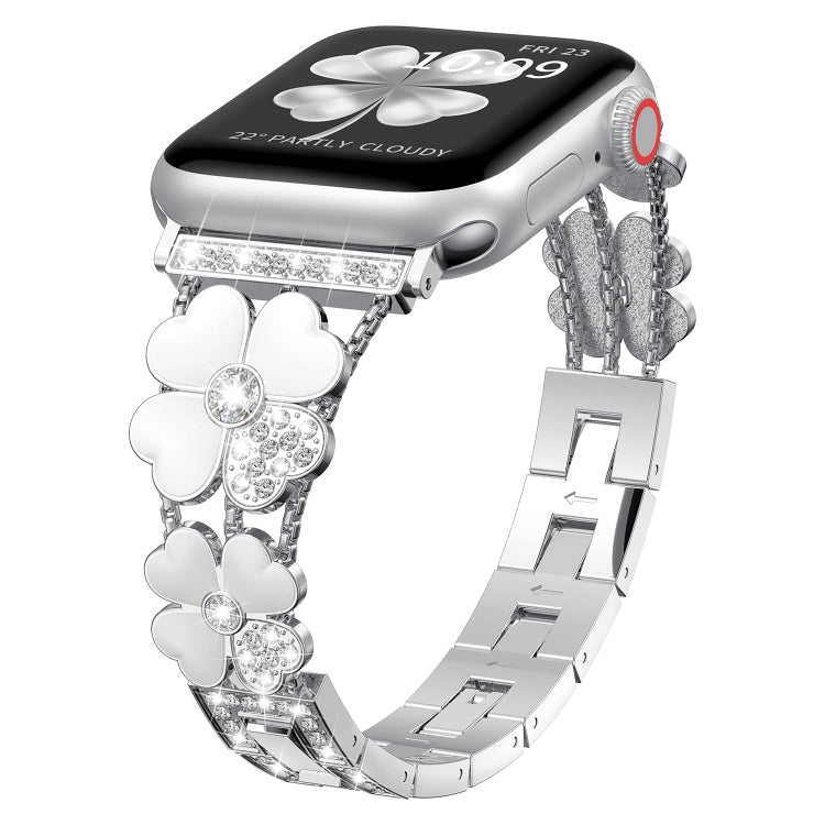 Petal Metal Diamond Watch Band, For Apple Watch SE 2023 44mm, For Apple Watch Ultra 49mm, For Apple Watch 8 41mm, For Apple Watch 8 45mm, For Apple Watch 7 41mm, For Apple Watch 7 45mm, For Apple Watch SE 2023 40mm, For Apple Watch SE 2022 40mm        ...