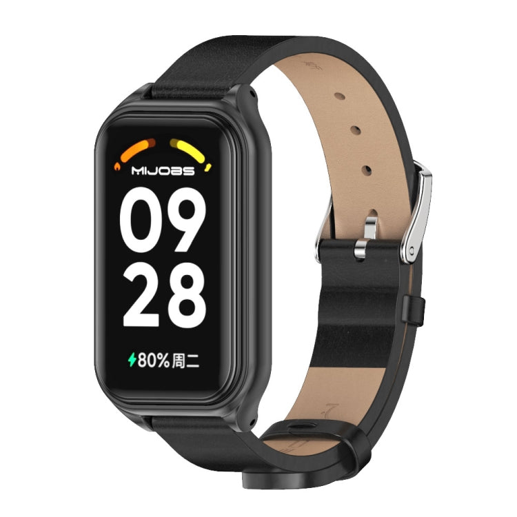 Mijobs Metal Shell Microfiber PU Leather Watch Band, For Xiaomi Smart Band 8 Active / Redmi Band 2