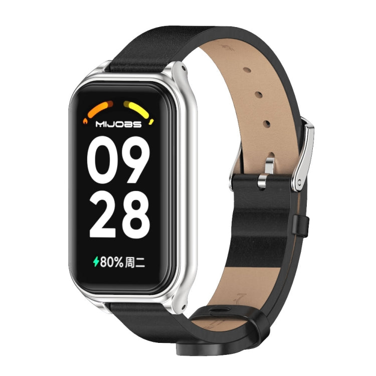 Mijobs Metal Shell Microfiber PU Leather Watch Band, For Xiaomi Smart Band 8 Active / Redmi Band 2