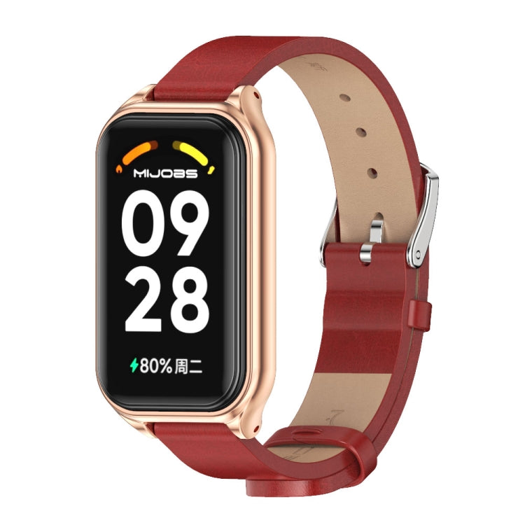 Mijobs Metal Shell Microfiber PU Leather Watch Band, For Xiaomi Smart Band 8 Active / Redmi Band 2