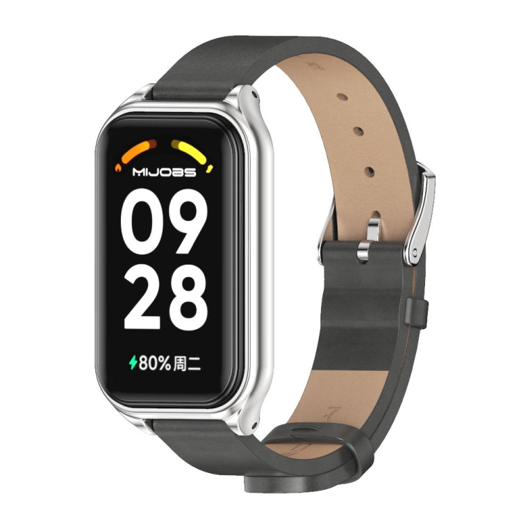 Mijobs Metal Shell Microfiber PU Leather Watch Band, For Xiaomi Smart Band 8 Active / Redmi Band 2