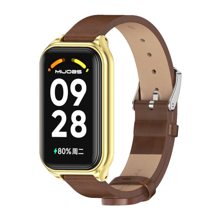 Mijobs Metal Shell Microfiber PU Leather Watch Band, For Xiaomi Smart Band 8 Active / Redmi Band 2