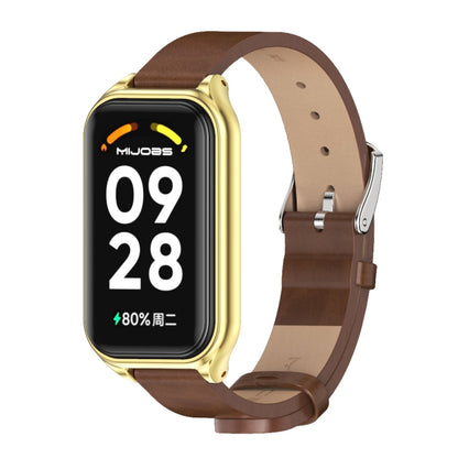 Mijobs Metal Shell Microfiber PU Leather Watch Band, For Xiaomi Smart Band 8 Active / Redmi Band 2