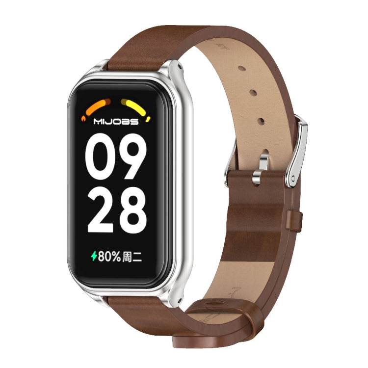 Mijobs Metal Shell Microfiber PU Leather Watch Band, For Xiaomi Smart Band 8 Active / Redmi Band 2