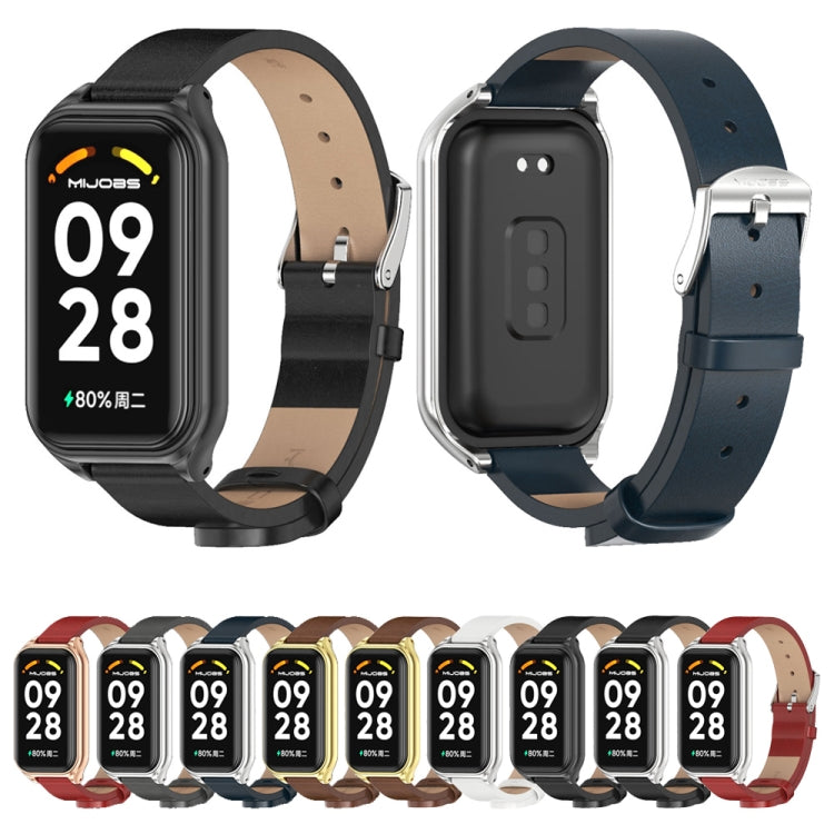 Mijobs Metal Shell Microfiber PU Leather Watch Band, For Xiaomi Smart Band 8 Active / Redmi Band 2