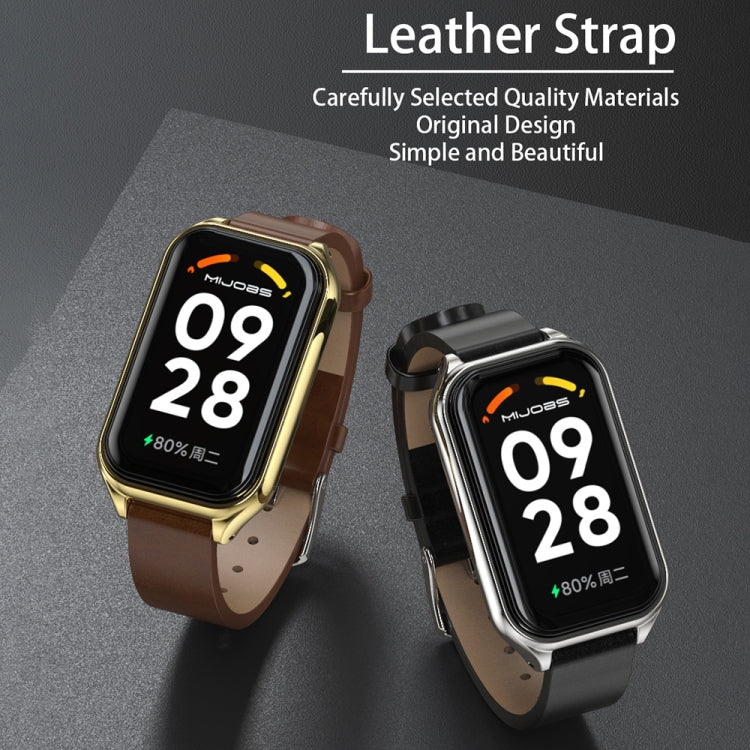 Mijobs Metal Shell Microfiber PU Leather Watch Band, For Xiaomi Smart Band 8 Active / Redmi Band 2