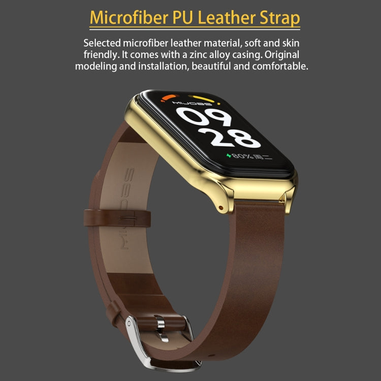 Mijobs Metal Shell Microfiber PU Leather Watch Band, For Xiaomi Smart Band 8 Active / Redmi Band 2