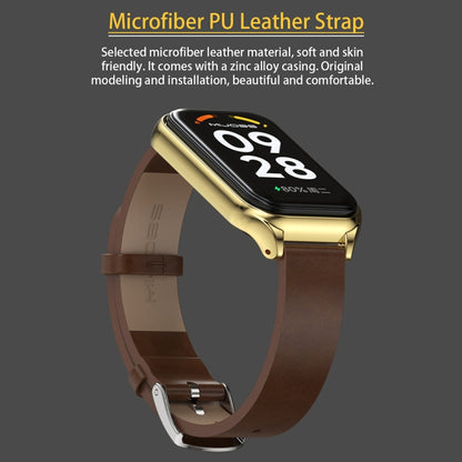 Mijobs Metal Shell Microfiber PU Leather Watch Band, For Xiaomi Smart Band 8 Active / Redmi Band 2
