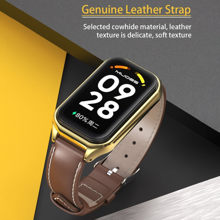 Mijobs Metal Shell Microfiber PU Leather Watch Band, For Xiaomi Smart Band 8 Active / Redmi Band 2