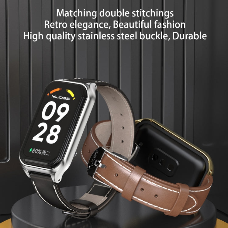 Mijobs Metal Shell Microfiber PU Leather Watch Band, For Xiaomi Smart Band 8 Active / Redmi Band 2