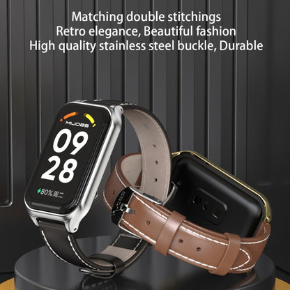 Mijobs Metal Shell Microfiber PU Leather Watch Band, For Xiaomi Smart Band 8 Active / Redmi Band 2