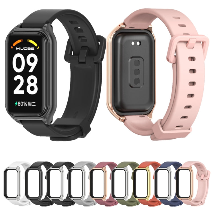 Mijobs Metal Shell Silicone Watch Band, For Xiaomi Smart Band 8 Active / Redmi Band 2