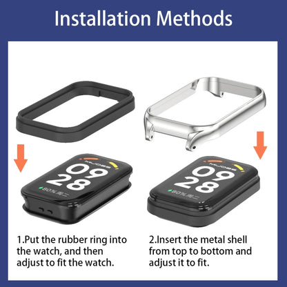 Mijobs Metal Shell Silicone Watch Band, For Xiaomi Smart Band 8 Active / Redmi Band 2