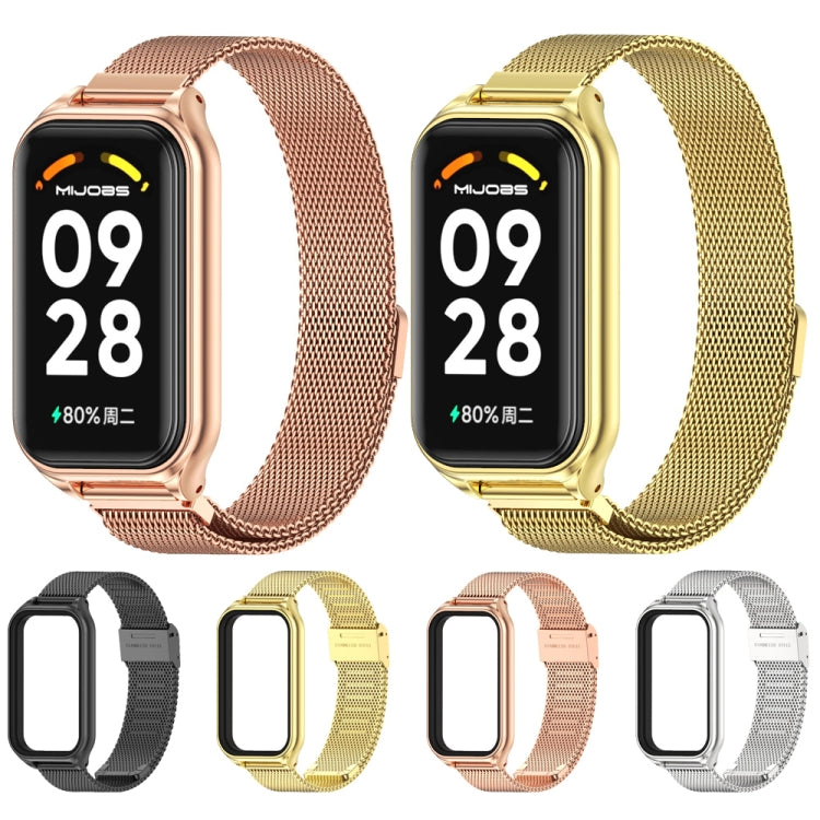Mijobs Metal Shell + Milan Buckle Metal Watch Band, For Xiaomi Smart Band 8 Active / Redmi Band 2