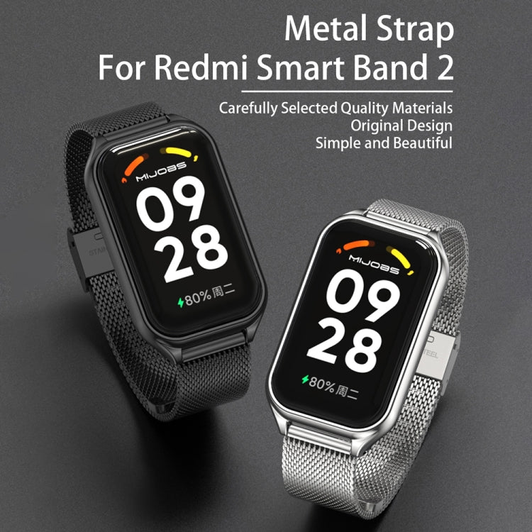 Mijobs Metal Shell + Milan Buckle Metal Watch Band, For Xiaomi Smart Band 8 Active / Redmi Band 2