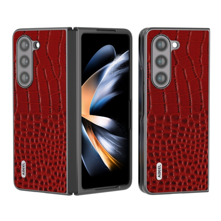 ABEEL Genuine Leather Crocodile Pattern Black Edge Phone Case, For Samsung Galaxy Z Flip6 / Flip7 FE, For Samsung Galaxy Z Fold6, For Samsung Galaxy Z Fold5, For Samsung Galaxy Z Flip5