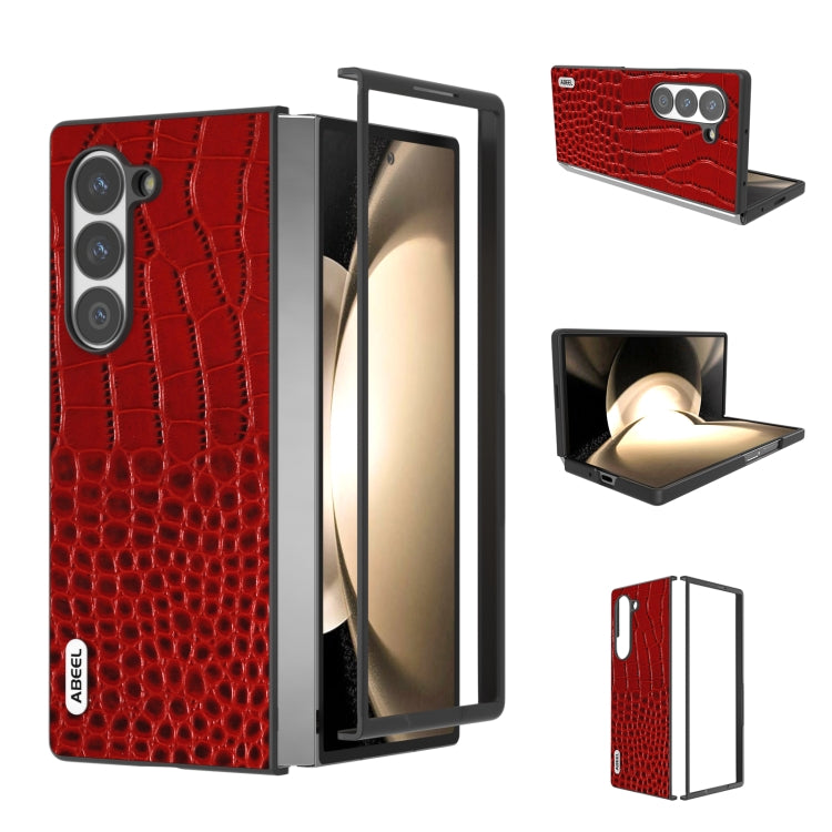 ABEEL Genuine Leather Crocodile Pattern Black Edge Phone Case, For Samsung Galaxy Z Flip6 / Flip7 FE, For Samsung Galaxy Z Fold6, For Samsung Galaxy Z Fold5, For Samsung Galaxy Z Flip5