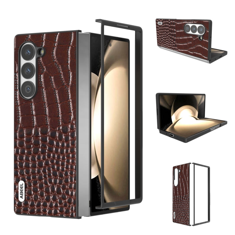 ABEEL Genuine Leather Crocodile Pattern Black Edge Phone Case, For Samsung Galaxy Z Flip6 / Flip7 FE, For Samsung Galaxy Z Fold6, For Samsung Galaxy Z Fold5, For Samsung Galaxy Z Flip5