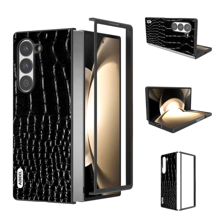 ABEEL Genuine Leather Crocodile Pattern Black Edge Phone Case, For Samsung Galaxy Z Flip6 / Flip7 FE, For Samsung Galaxy Z Fold6, For Samsung Galaxy Z Fold5, For Samsung Galaxy Z Flip5