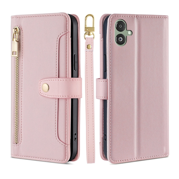 Sheep Texture Cross-body Zipper Wallet Leather Phone Case, For Samsung Galaxy M34 5G / F34 5G, For Samsung Galaxy S23 FE 5G, For Samsung Galaxy M54 5G, For Samsung Galaxy F14 5G, For Samsung Galaxy A34 5G, For Samsung Galaxy A54 5G                     ...