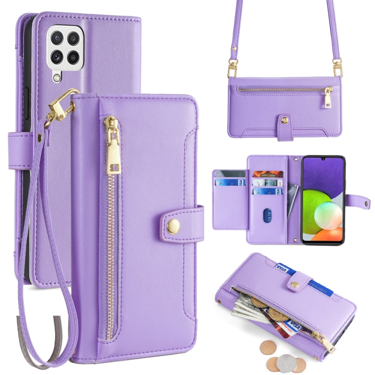 Sheep Texture Cross-body Zipper Wallet Leather Phone Case, For Samsung Galaxy A13 4G, For Samsung Galaxy M52 5G, For Samsung Galaxy S22+ 5G, For Samsung Galaxy S22 5G, For Samsung Galaxy A13 5G, For Samsung Galaxy A52 5G / 4G / A52s 5G                 ...