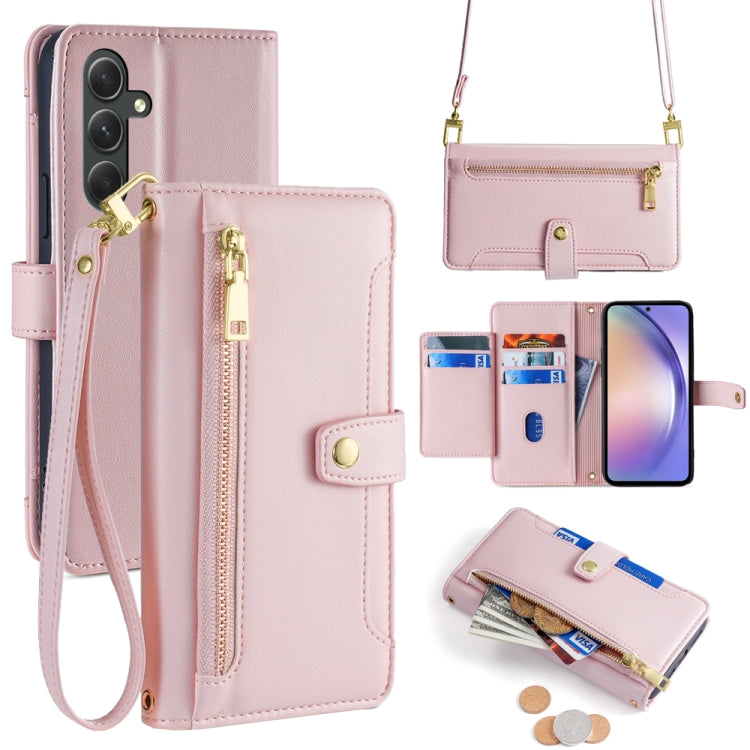 Sheep Texture Cross-body Zipper Wallet Leather Phone Case, For Samsung Galaxy M34 5G / F34 5G, For Samsung Galaxy S23 FE 5G, For Samsung Galaxy M54 5G, For Samsung Galaxy F14 5G, For Samsung Galaxy A34 5G, For Samsung Galaxy A54 5G                     ...