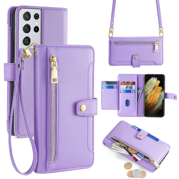 Sheep Texture Cross-body Zipper Wallet Leather Phone Case, For Samsung Galaxy A22 5G, For Samsung Galaxy S21 FE 5G, For Samsung Galaxy S21 5G, For Samsung Galaxy A32 4G, For Samsung Galaxy S21+ 5G, For Samsung Galaxy S21 Ultra 5G, For Samsung Galaxy A1...