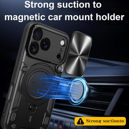 CD Texture Sliding Camshield Magnetic Holder Phone Case, For iPhone 18 Pro, For iPhone 18 Pro Max, For iPhone 17e / 16e, For iPhone 17 Pro Max, For iPhone 17 Pro, For iPhone 17, For iPhone Air, For iPhone 16 Pro Max