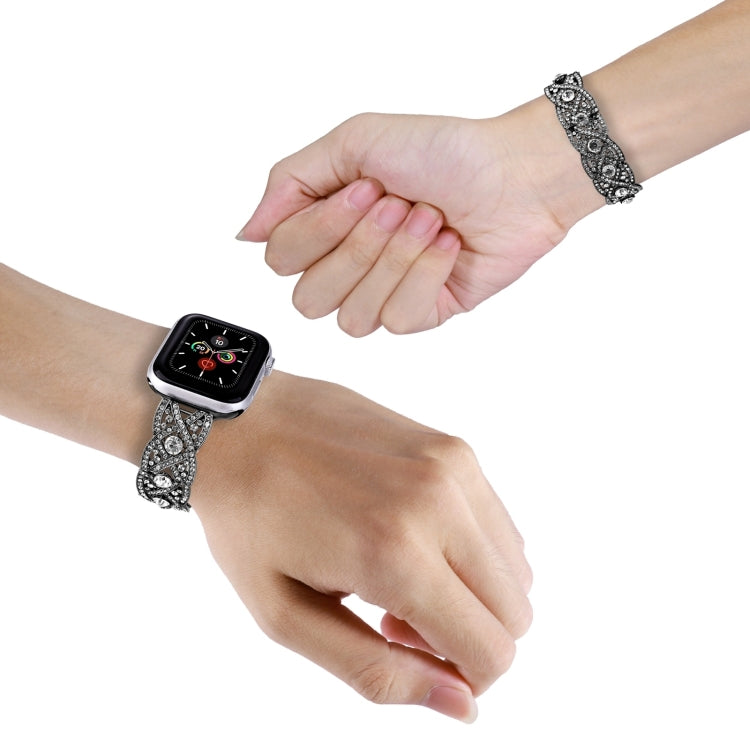 Diamonds Twist Metal Watch Band, For Apple Watch Series 10 46mm, For Apple Watch Series 10 42mm, For Apple Watch SE 2023 44mm, For Apple Watch SE 2023 40mm, For Apple Watch Ultra 2 49mm, For Apple Watch 9 45mm, For Apple Watch 9 41mm                   ...