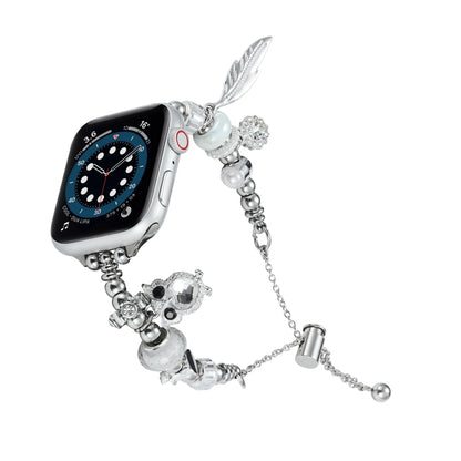 Bead Bracelet Metal Watch Band, For Apple Watch 8 45mm, For Apple Watch SE 2022 40mm, For Apple Watch SE 2022 44mm, For Apple Watch 7 41mm, For Apple Watch 7 45mm, For Apple Watch SE 40mm, For Apple Watch SE 44mm, For Apple Watch 6 40mm                ...