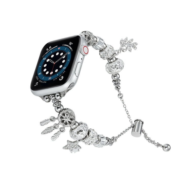 Bead Bracelet Metal Watch Band, For Apple Watch 8 45mm, For Apple Watch SE 2022 40mm, For Apple Watch SE 2022 44mm, For Apple Watch 7 41mm, For Apple Watch 7 45mm, For Apple Watch SE 40mm, For Apple Watch SE 44mm, For Apple Watch 6 40mm                ...