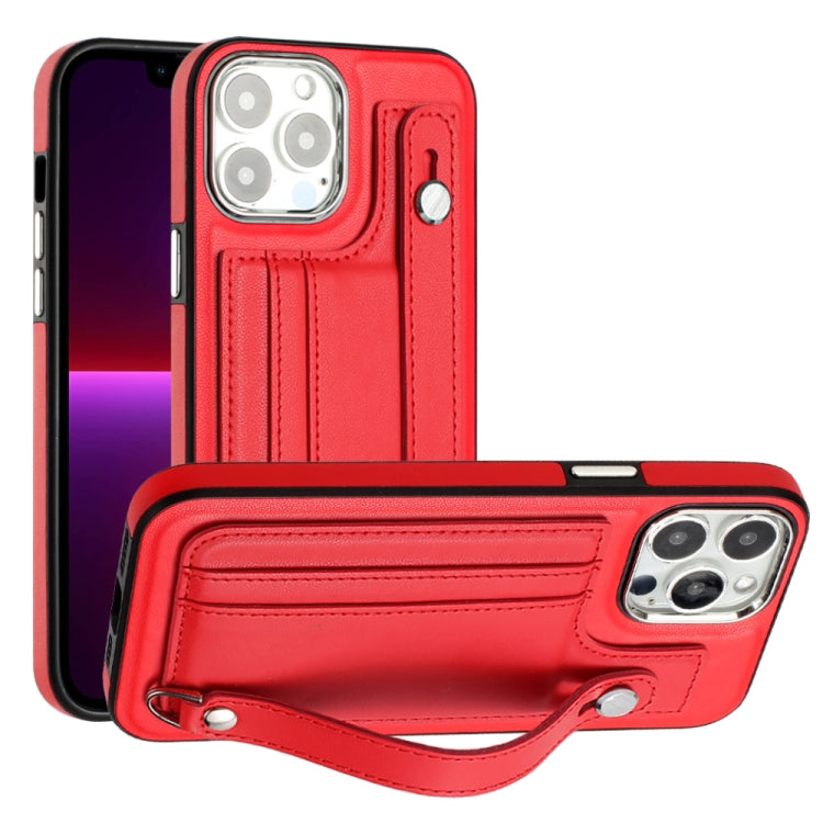 Shockproof Leather Phone Case with Wrist Strap, For iPhone 13, For iPhone 13 Pro, For iPhone 13 Pro Max, For iPhone 12 / 12 Pro, For iPhone 12 Pro Max, For iPhone 11, For iPhone 11 Pro, For iPhone 11 Pro Max