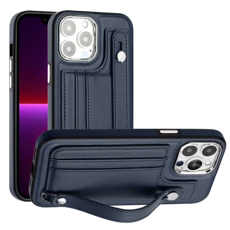 Shockproof Leather Phone Case with Wrist Strap, For iPhone 13, For iPhone 13 Pro, For iPhone 13 Pro Max, For iPhone 12 / 12 Pro, For iPhone 12 Pro Max, For iPhone 11, For iPhone 11 Pro, For iPhone 11 Pro Max