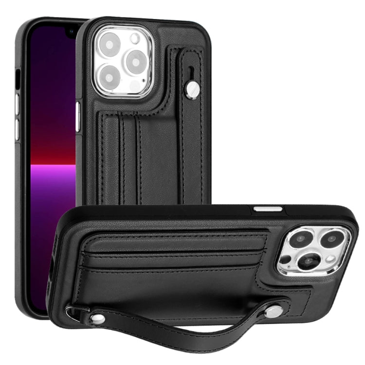 Shockproof Leather Phone Case with Wrist Strap, For iPhone 13, For iPhone 13 Pro, For iPhone 13 Pro Max, For iPhone 12 / 12 Pro, For iPhone 12 Pro Max, For iPhone 11, For iPhone 11 Pro, For iPhone 11 Pro Max