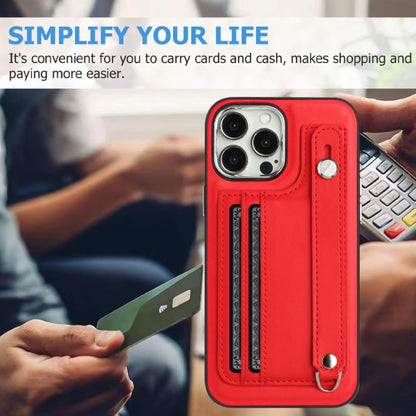 Shockproof Leather Phone Case with Wrist Strap, For iPhone 15 Pro Max, For iPhone 14, For iPhone 14 Plus, For iPhone 15 Pro, For iPhone 15 Plus, For iPhone 14 Pro, For iPhone 15, For iPhone 14 Pro Max