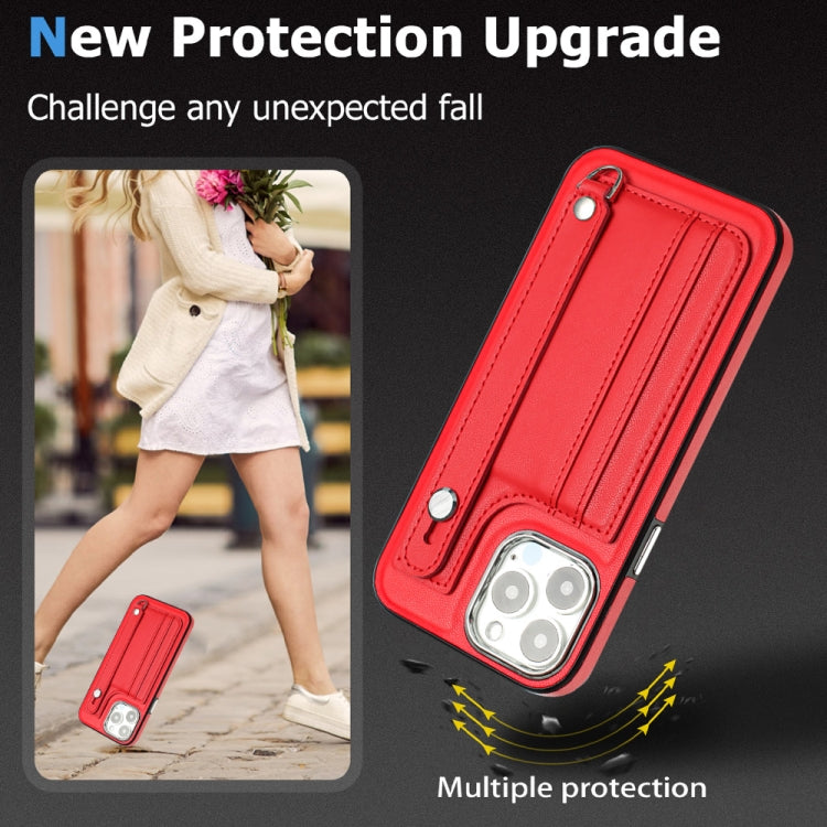 Shockproof Leather Phone Case with Wrist Strap, For iPhone 15 Pro Max, For iPhone 14, For iPhone 14 Plus, For iPhone 15 Pro, For iPhone 15 Plus, For iPhone 14 Pro, For iPhone 14 Pro Max, For iPhone 15