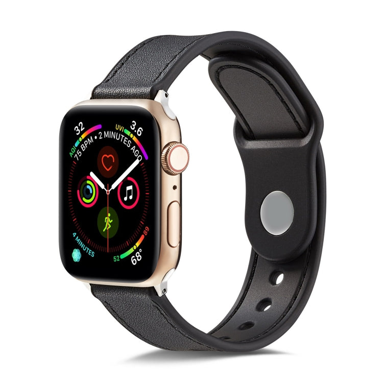 Single Buckle TPU+ Genuine Leather Watchband, For Apple Watch Series 7 41mm / 6 & SE & 5 & 4 40mm / 3 & 2 & 1 38mm, For Apple Watch Series 7 45mm / 6 & SE & 5 & 4 44mm / 3 & 2 & 1 42mm                                                                    ...