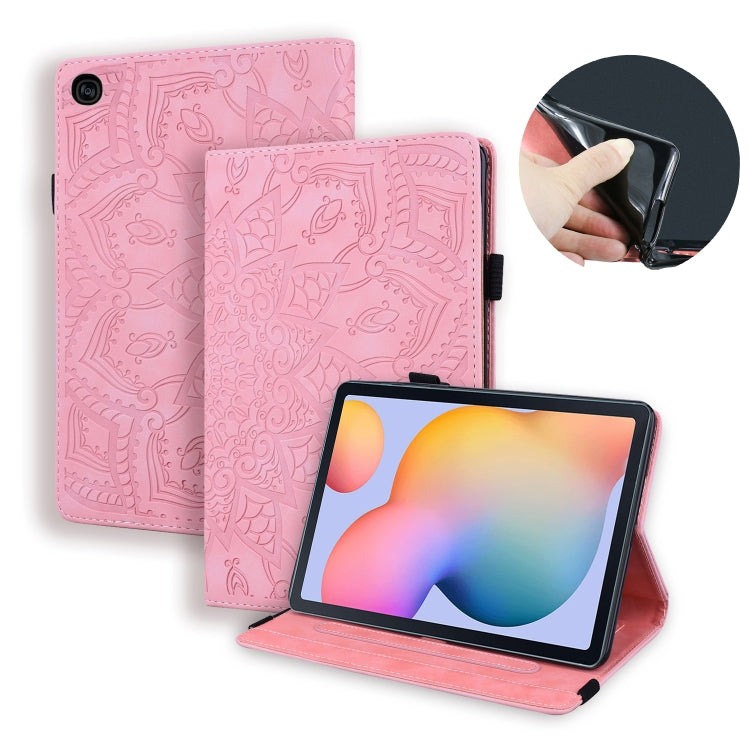 Calf Pattern Double Folding Design Embossed Leather Case with  Holder & Card Slots & Pen Slot &   Elastic Band, For Samsung Galaxy Tab S6 Lite