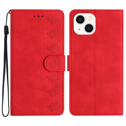 Seven Butterflies Embossed Leather Phone Case, For iPhone 16, For iPhone 15 Pro Max, For iPhone 15 Pro, For iPhone 15 Plus, For iPhone 15, For iPhone 14 Plus, For iPhone 14, For iPhone 14 Pro