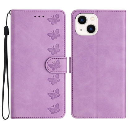 Seven Butterflies Embossed Leather Phone Case, For iPhone 16, For iPhone 15 Pro Max, For iPhone 15 Pro, For iPhone 15 Plus, For iPhone 15, For iPhone 14 Plus, For iPhone 14, For iPhone 14 Pro