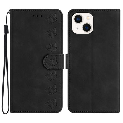 Seven Butterflies Embossed Leather Phone Case, For iPhone 16, For iPhone 15 Pro Max, For iPhone 15 Pro, For iPhone 15 Plus, For iPhone 15, For iPhone 14 Plus, For iPhone 14, For iPhone 14 Pro