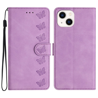 Seven Butterflies Embossed Leather Phone Case, For iPhone 16, For iPhone 15 Pro Max, For iPhone 15 Pro, For iPhone 15 Plus, For iPhone 15, For iPhone 14 Plus, For iPhone 14, For iPhone 14 Pro