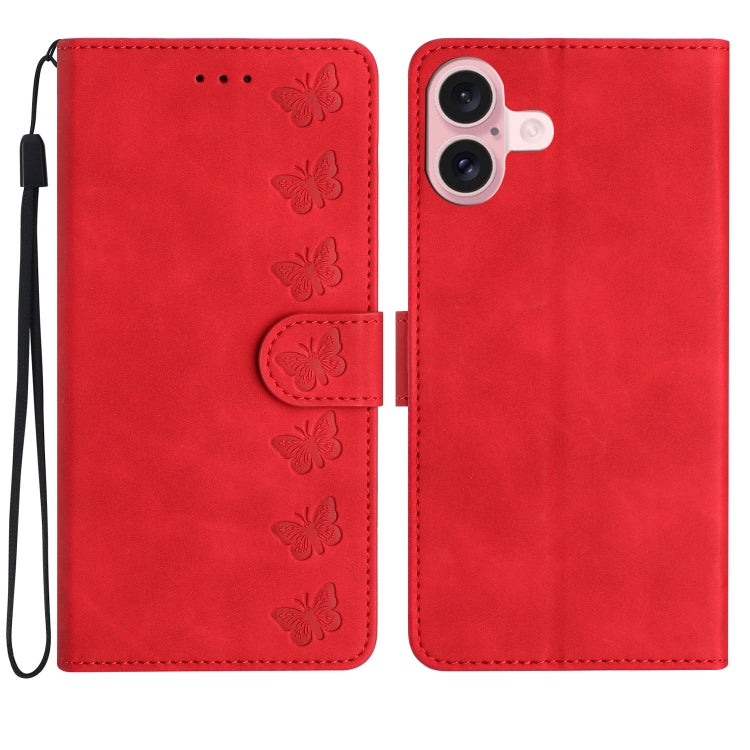 Seven Butterflies Embossed Leather Phone Case, For iPhone 16e / 17e, For iPhone 17 Pro Max, For iPhone 17 Pro, For iPhone 17, For iPhone Air, For iPhone 16 Pro Max, For iPhone 16 Pro, For iPhone 16 Plus
