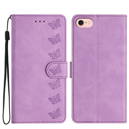 Seven Butterflies Embossed Leather Phone Case, For iPhone 16e / 17e, For iPhone 17 Pro Max, For iPhone 17 Pro, For iPhone 17, For iPhone Air, For iPhone 16 Pro Max, For iPhone 16 Pro, For iPhone 16 Plus