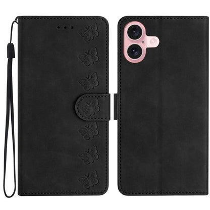 Seven Butterflies Embossed Leather Phone Case, For iPhone 16e / 17e, For iPhone 17 Pro Max, For iPhone 17 Pro, For iPhone 17, For iPhone Air, For iPhone 16 Pro Max, For iPhone 16 Pro, For iPhone 16 Plus