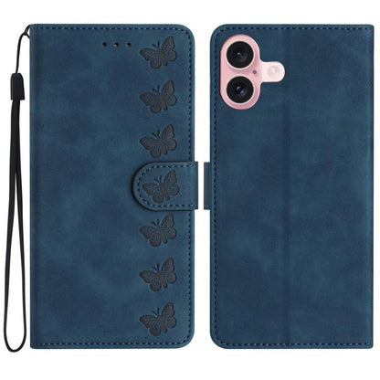 Seven Butterflies Embossed Leather Phone Case, For iPhone 16e / 17e, For iPhone 17 Pro Max, For iPhone 17 Pro, For iPhone 17, For iPhone Air, For iPhone 16 Pro Max, For iPhone 16 Pro, For iPhone 16 Plus