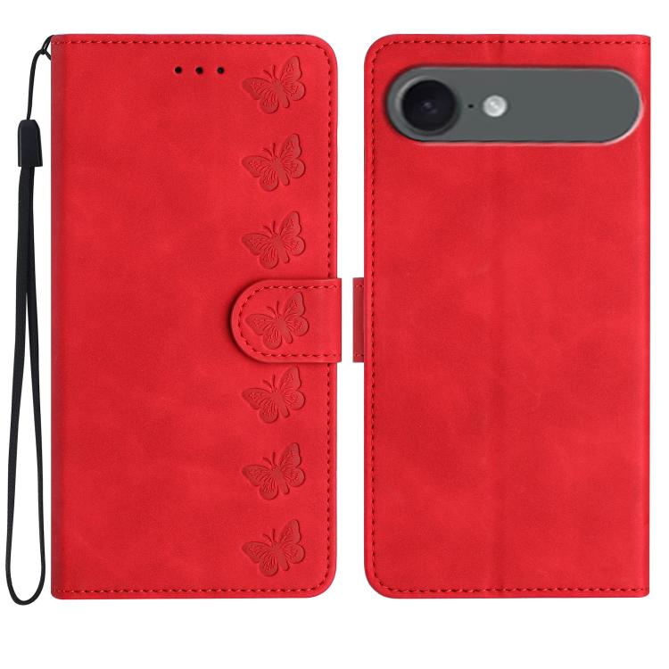 Seven Butterflies Embossed Leather Phone Case, For iPhone 16e / 17e, For iPhone 17 Pro Max, For iPhone 17 Pro, For iPhone 17, For iPhone Air, For iPhone 16 Pro Max, For iPhone 16 Pro, For iPhone 16 Plus