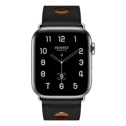 Leather Three Holes Replacement Strap Watchband, For Apple Watch Series 8&7 41mm / SE 2&6&SE&5&4 40mm / 3&2&1 38mm, For Apple Watch Series 7 45mm / 6 & SE & 5 & 4 44mm / 3 & 2 & 1 42mm, For Apple Watch Series 7 41mm / 6 & SE & 5 & 4 40mm / 3 & 2 & 1 38...