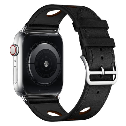 Leather Three Holes Replacement Strap Watchband, For Apple Watch Series 8&7 41mm / SE 2&6&SE&5&4 40mm / 3&2&1 38mm, For Apple Watch Series 7 45mm / 6 & SE & 5 & 4 44mm / 3 & 2 & 1 42mm, For Apple Watch Series 7 41mm / 6 & SE & 5 & 4 40mm / 3 & 2 & 1 38...