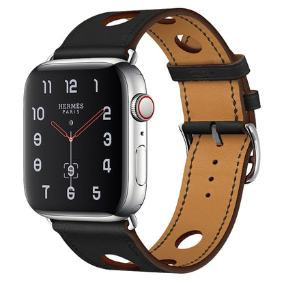 Leather Three Holes Replacement Strap Watchband, For Apple Watch Series 8&7 41mm / SE 2&6&SE&5&4 40mm / 3&2&1 38mm, For Apple Watch Series 7 45mm / 6 & SE & 5 & 4 44mm / 3 & 2 & 1 42mm, For Apple Watch Series 7 41mm / 6 & SE & 5 & 4 40mm / 3 & 2 & 1 38...
